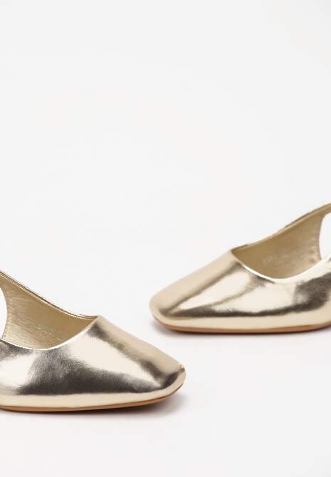 Złote Sandały na Grubym Słupku z Otwartą Piętą Medola