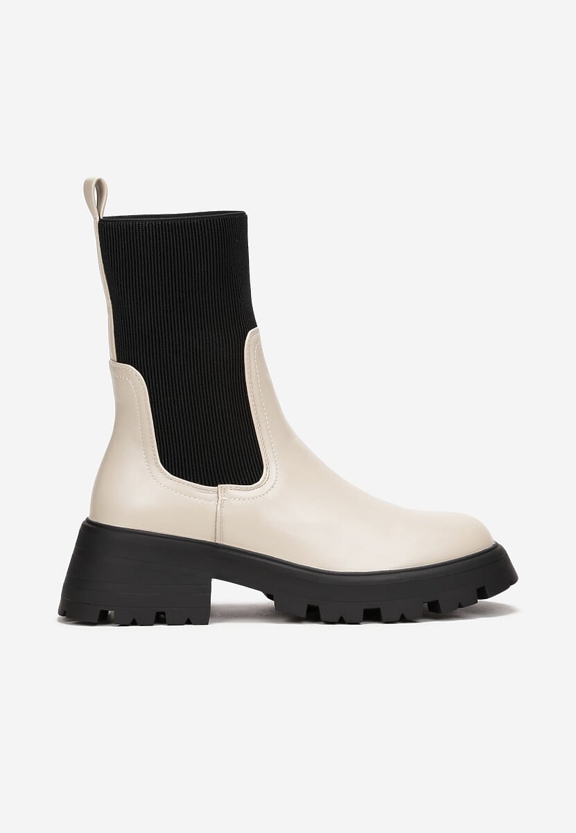 Beżowe Botki Sztyblety z Elastyczną Cholewką Naka