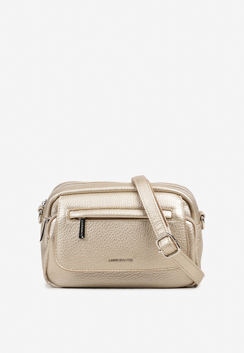 Złota Mała Torebka Typu Listonoszka Zdobiona Suwakiem Lavzedi