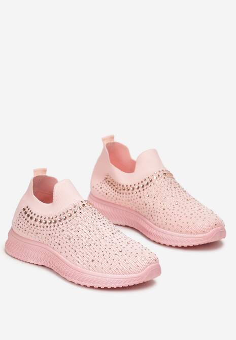 Różowe Wsuwane Buty Sportowe Ozdobione Cyrkoniami Nessos