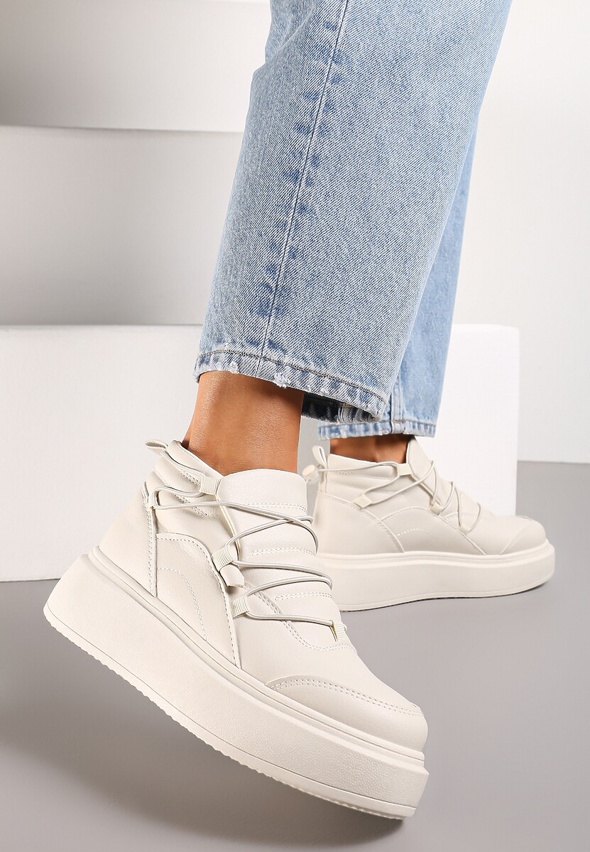 Beżowe Sneakersy z Regulowaną Gumką za Kostkę na Grubej Podeszwie Erkkia