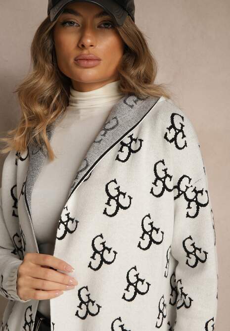 Jasnoszary Kardigan Ozdobiony Geometrycznym Wzorem Ralittia