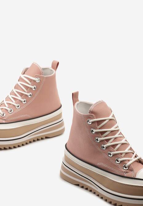 Różowe Trampki na Wysokiej Platformie z Cholewką za Kostkę Anlitela