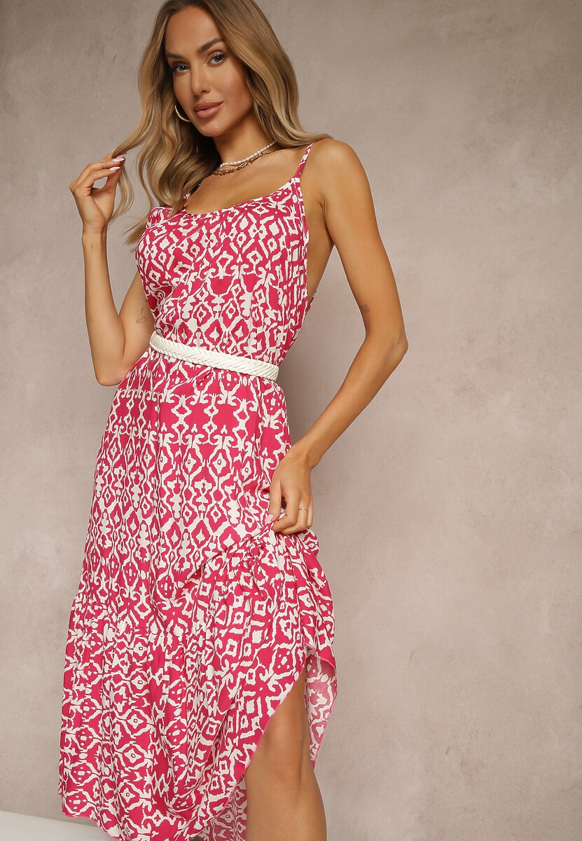 Czarna Bawełniana Sukienka w Geometryczny Wzór Koloniela