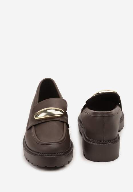 Brązowe Mokasyny Vices z Wkładką ze Skóry Naturalnej z Metaliczną Aplikacją Fergia