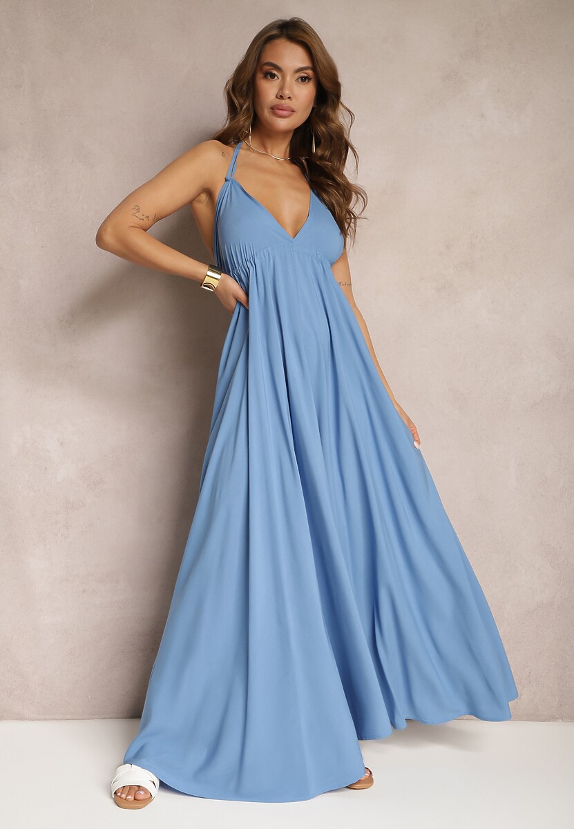 Fuksjowa Rozkloszowana Sukienka Wiązana na Szyi i Plecach z Wiskozy Weilin