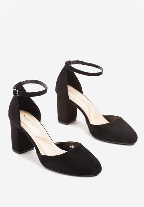 Czarne Czółenka na Obcasie z Paskiem Wokół Kostki Erelina