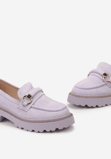 Fioletowe Mokasyny z Imitacji Zamszu z Cyrkoniami Przy Podeszwie Imule
