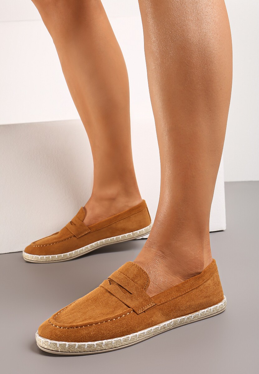 Brązowe Mokasyny na Plecionej Podeszwie z Imitacji Zamszu Viadara