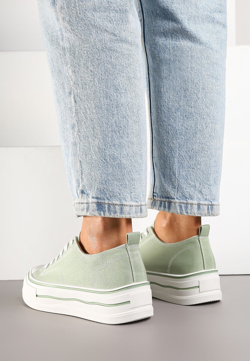 Jasnozielone Casualowe Trampki na Niskiej Platformie Natirinne