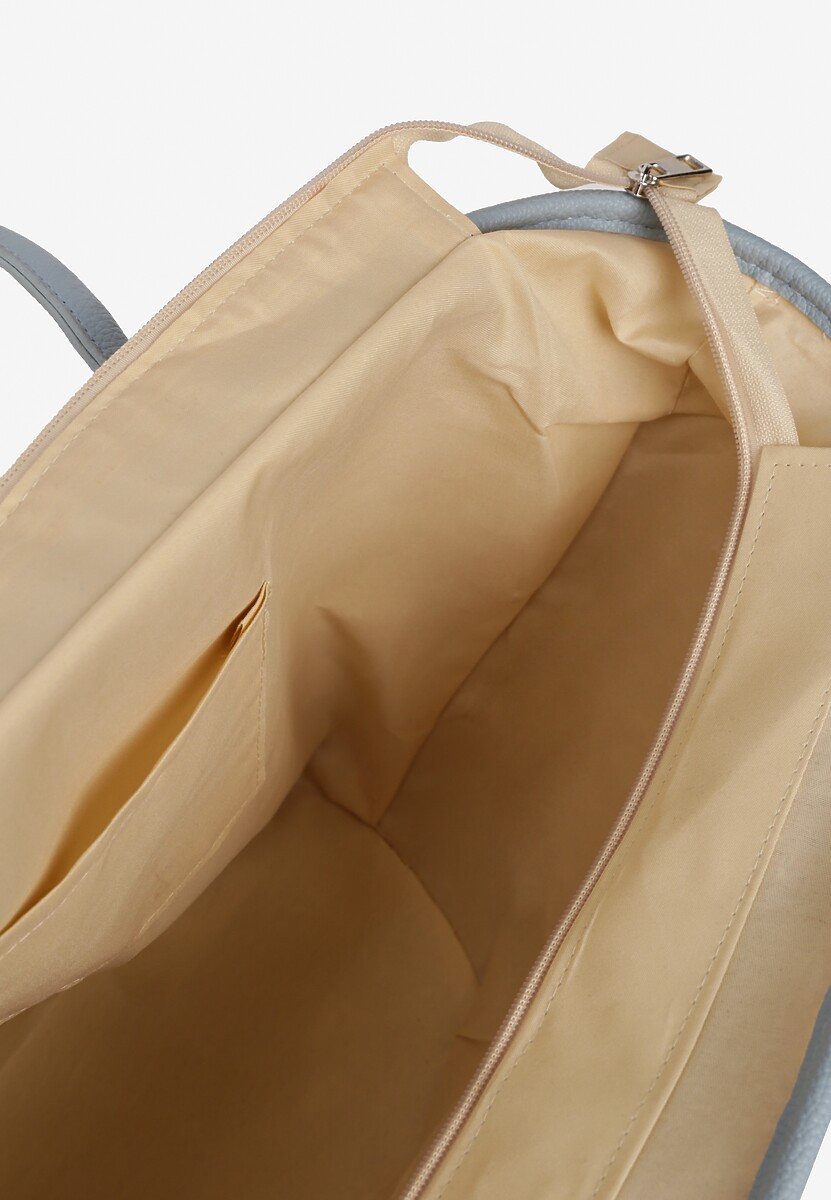 Niebiesko-Beżowa Duża Torebka na Ramię w Stylu Boho z Ozdobnymi Wstawkami Gnobbia