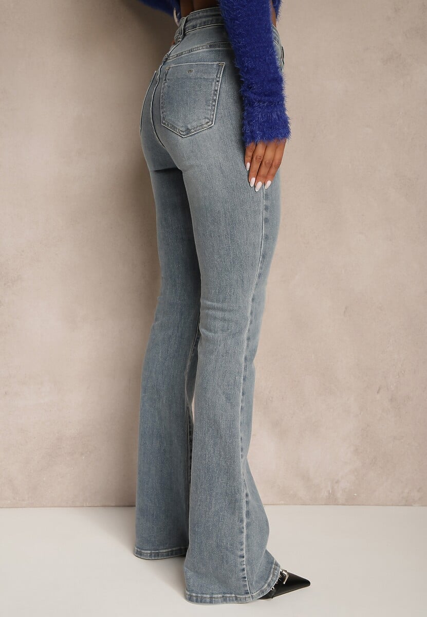 Niebieskie Jeansy z Bawełny o Kroju Dzwonów Tillurea