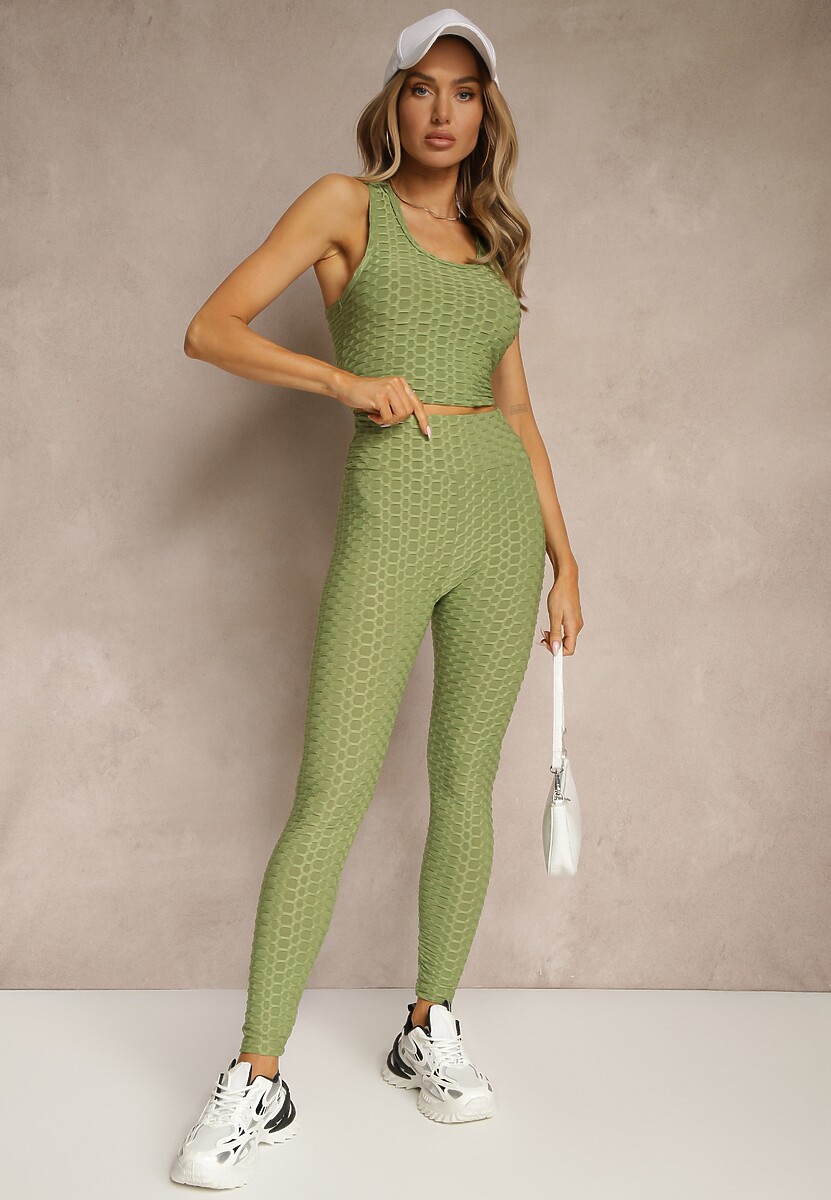 Ciemnozielony Tank Top z Tłoczonym Wzorem Aeronna