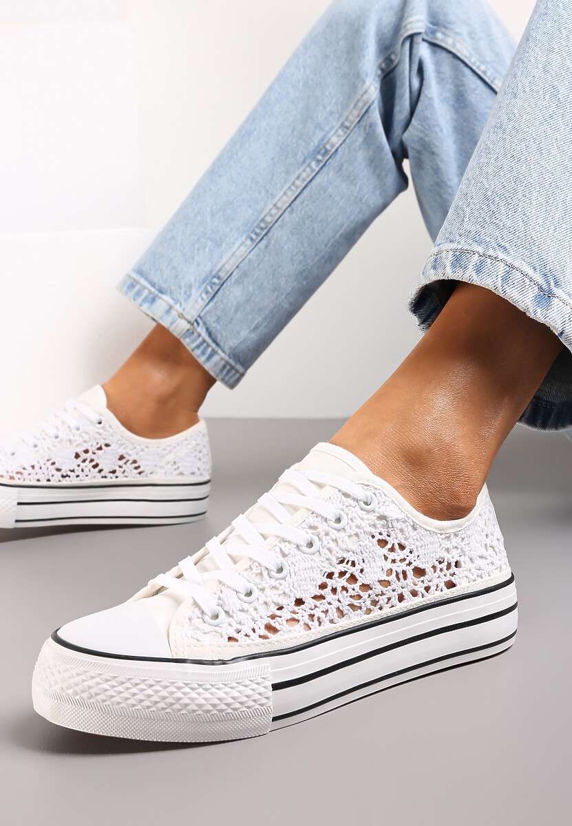 Białe Trampki Przed Kostkę z Ażurową Cholewką Shiliarre