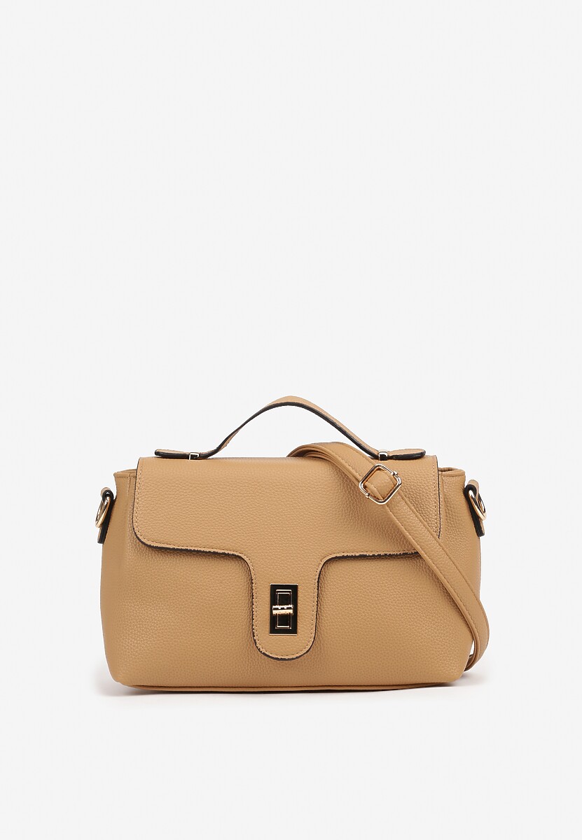 Ciemnobeżowa Torebka Listonoszka Ozdobiona Klapą Ponavia