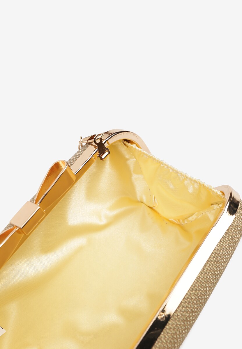 Złota Torebka Kopertówka z Dodatkowym Łańcuszkiem i Metalicznym Zapięciem Grireia