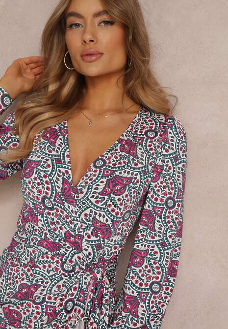 Różowo-Fioletowa Sukienka Kopertowa z Wiązaniem Marshay