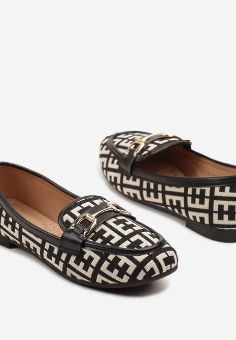 Czarne Mokasyny z Ekozamszu z Ozdobną Metaliczną Aplikacją Nusarila
