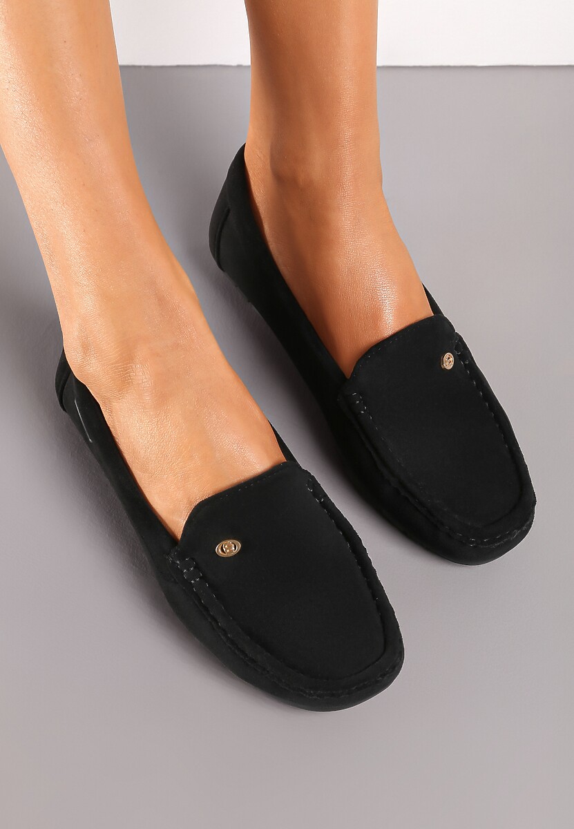 Szare Klasyczne Mokasyny z Ekozamszu z Wkładką ze Skóry Naturalnej Nemese