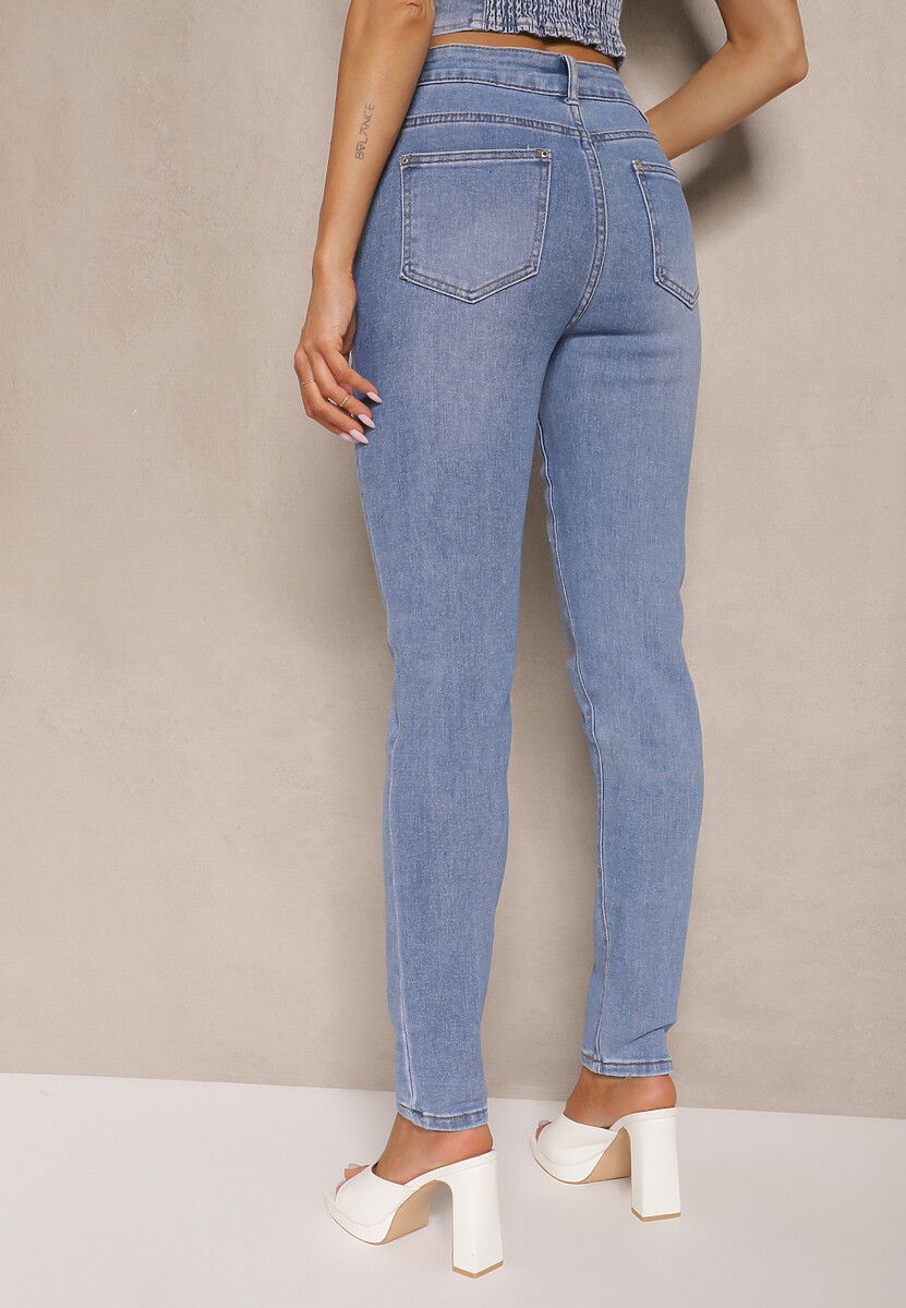 Jasnoniebieskie Jeansy Skinny z Bawełną High Waist Mevorra