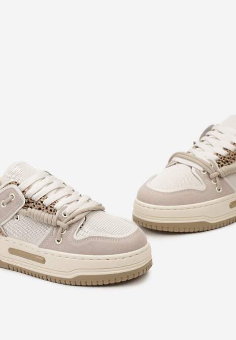 Beżowe Sneakersy na Platformie z Ozdobnymi Sznurówkami Aqara