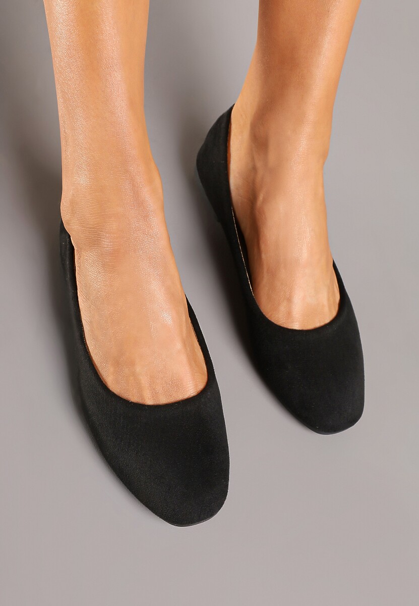 Czarne Balerinki z Wkładką ze Skóry Naturalnej Amilora