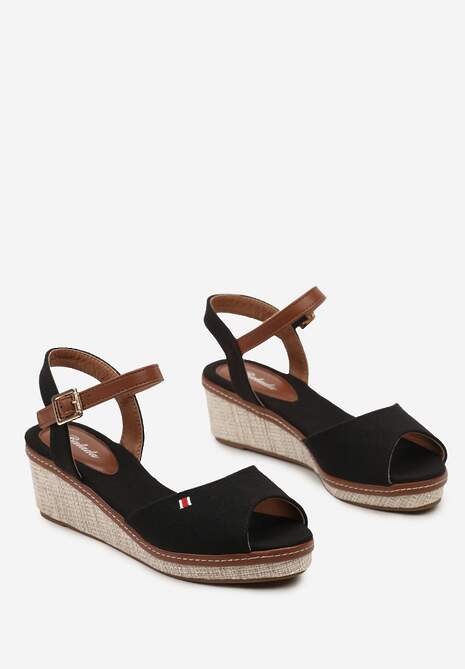 Czarne Casualowe Sandały Espadryle na Koturnie z Plecionką Zapinane Wokół Kostki Persephia