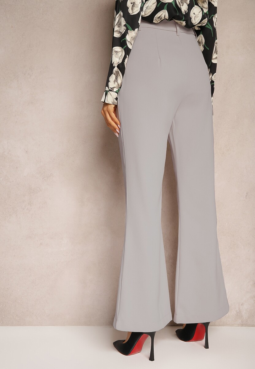 Szare Casualowe Spodnie w Stylu Dzwonów High Waist Uinna
