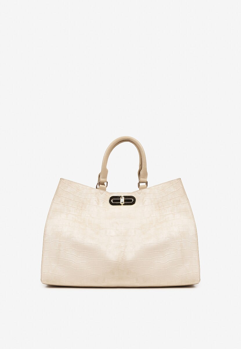 Jasnobeżowa Torebka Typu Shopper z Imitacji Zamszu z Rączkami i Paskiem Crossbody Temige