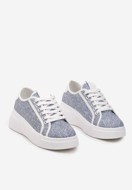 Niebieskie Sznurowane Sneakersy na Niskiej Platformie Dimiana