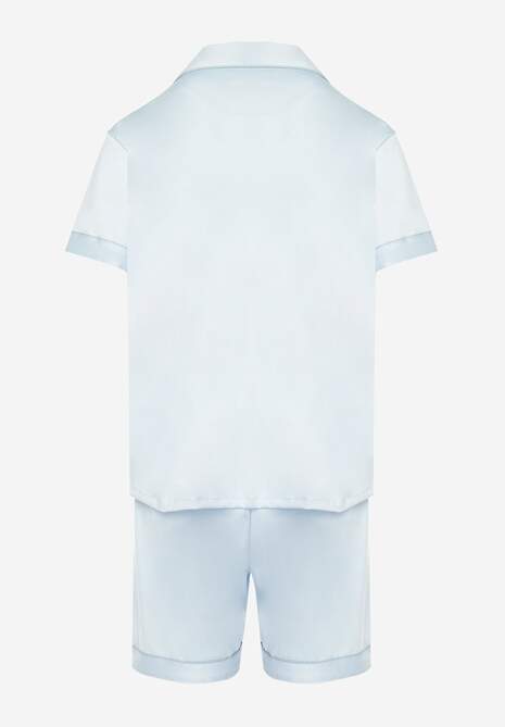 Jasnoniebieski Komplet Piżamowy z Krótką Koszulą z Napisem i Szortami Finetta