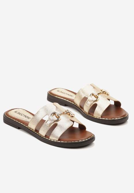 Złote Klapki Ozdobione Wycięciami i Klamrą Arivian