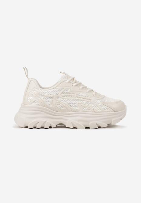 Beżowe Sneakersy z Siateczką i Tłoczeniem na Podeszwie Tulidi