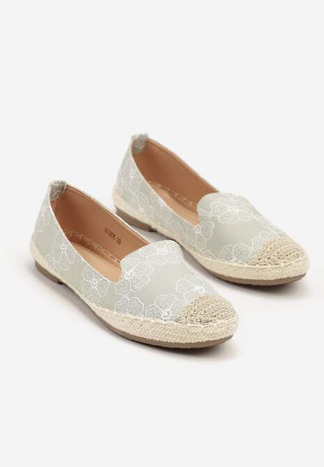 Jasnozielone Espadryle Ozdobione Plecionką i Motywem Kwiatów Ralanne