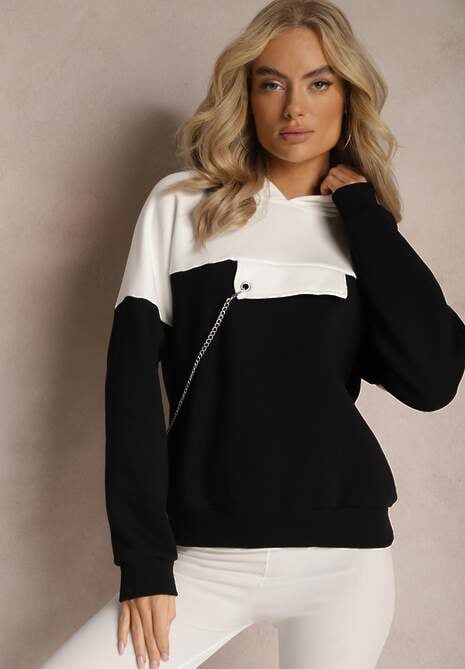 Czarna Bawełniana Bluza z Kapturem i Łańcuszkiem Ambriella