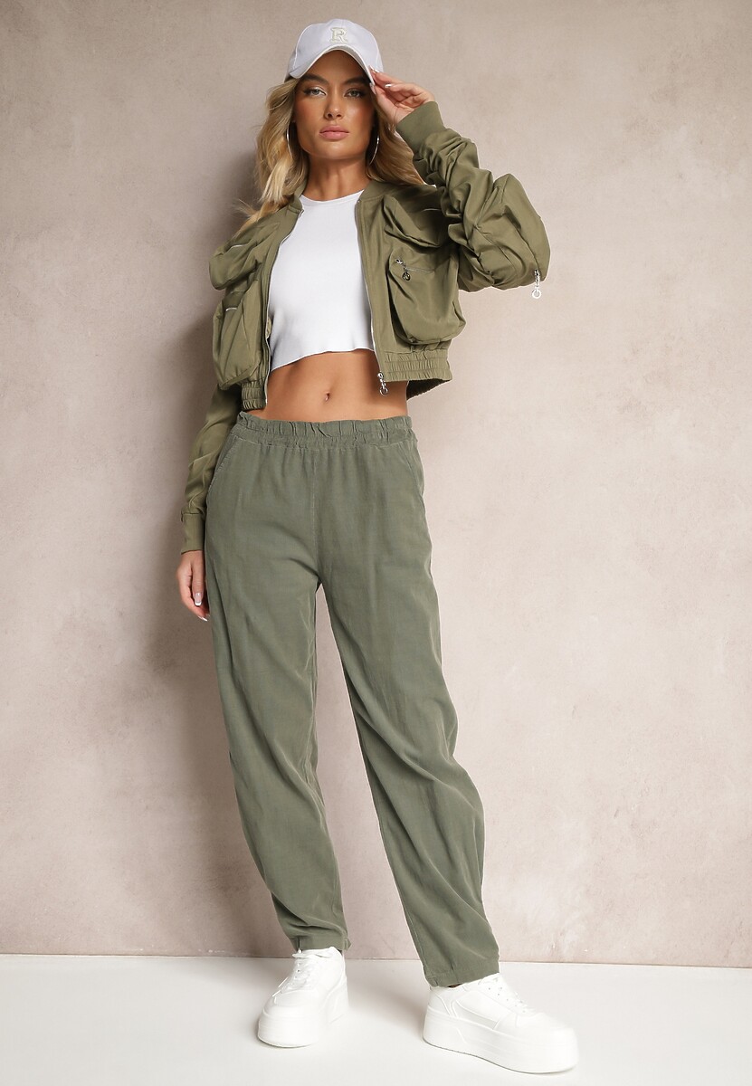 Ciemnozielone Spodnie z Bawełny High Waist Galili