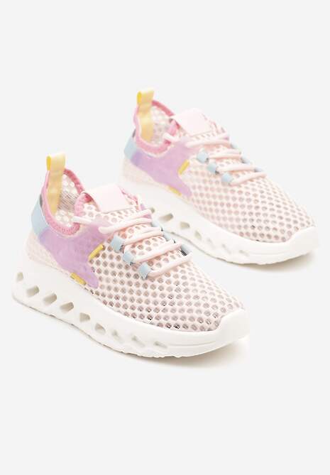 Różowe Buty Sportowe Sneakersy Siateczkowe na Tłoczonej Platformie Lurilia
