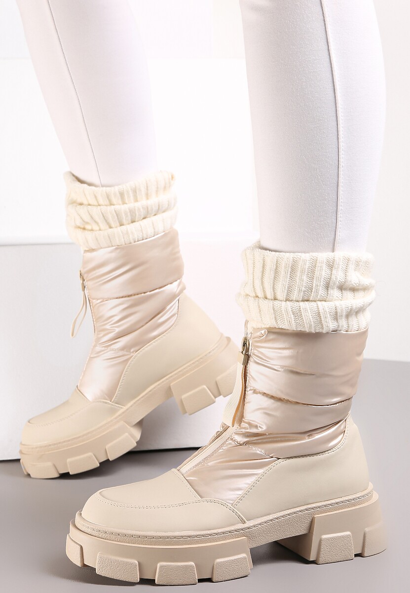 Beżowe Śniegowce na Grubej Podeszwie Besi