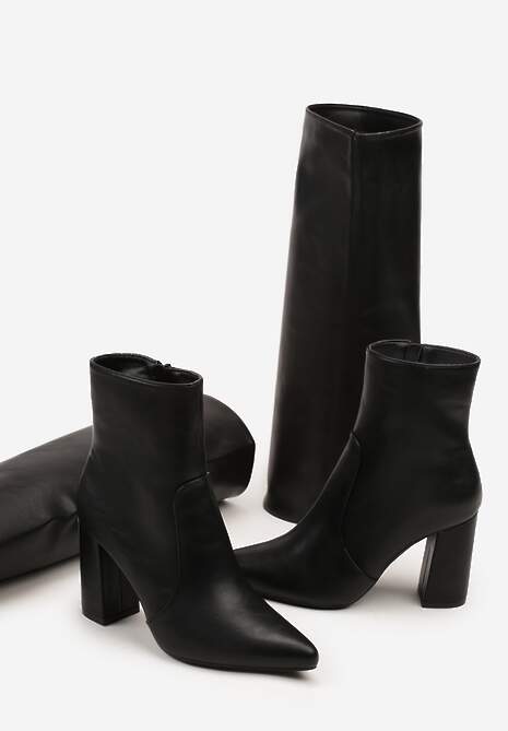 Czarne Botki na Obcasie Typu Słupek ze Zdejmowaną Cholewką Naluvessa