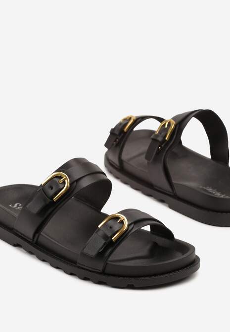 Czarne Klapki z Paskami na Klamry Yasazi