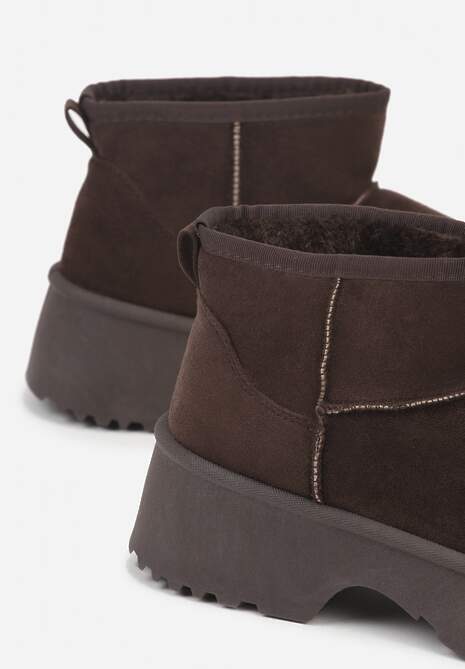 Ciemnobrązowe Śniegowce z Imitacji Zamszu o Wsuwanym Fasonie na Platformie Reilessa