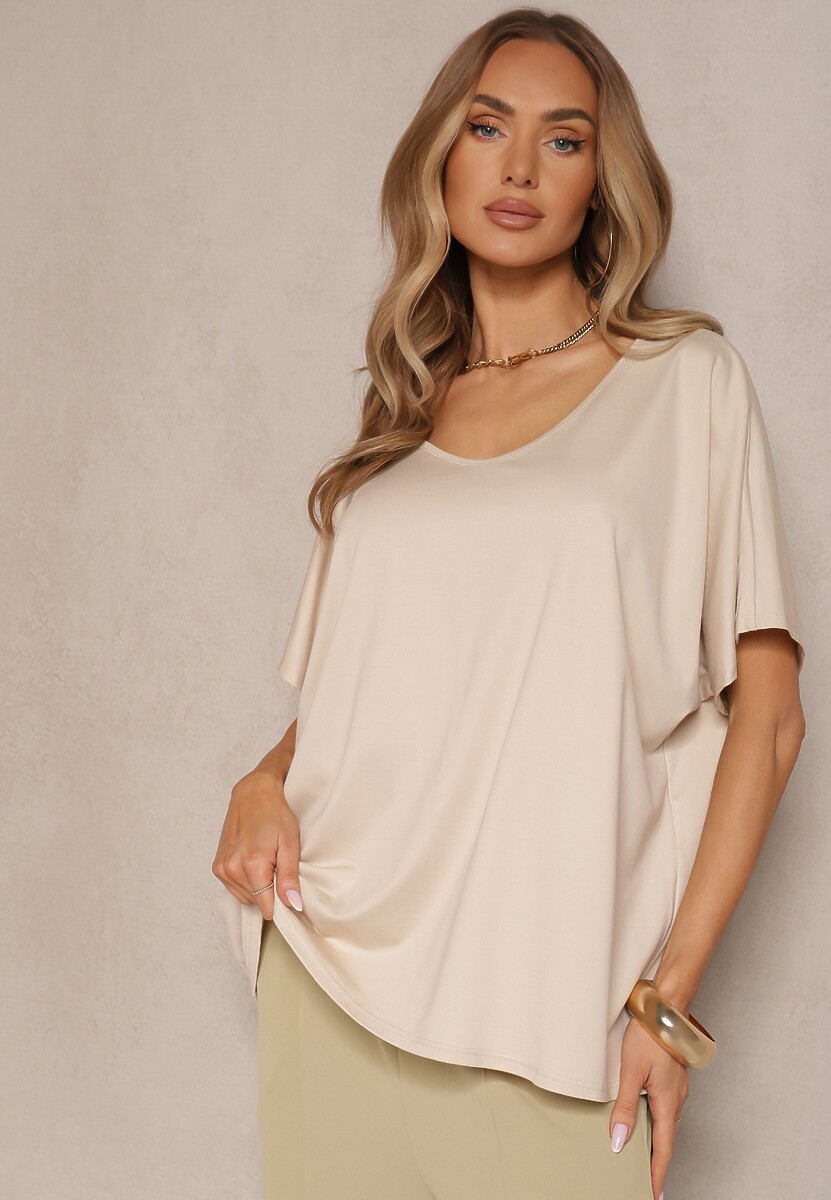 Jasnozielony T-shirt z Wiskozą w Stylu Nietoperza Liofala