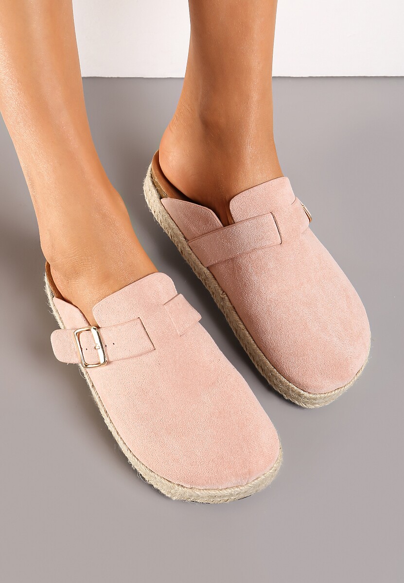 Różowe Klapki Mule z Szeroką Cholewką i Plecioną Podeszwą Ilinna