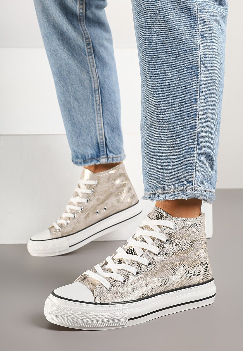 Złote Trampki z Wysoką Tłoczoną Cholewką Willevia