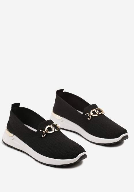 Czarne Wsuwane Półbuty w Stylu Tenisówek Ozdobione Klamrą Wiatalia