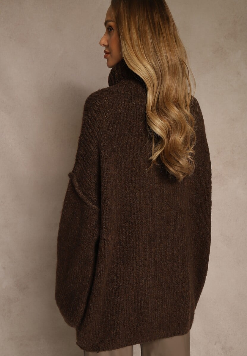 Brązowy Oversizowy Golf z Dodatkiem Wełny i Wiskozy Tenafera