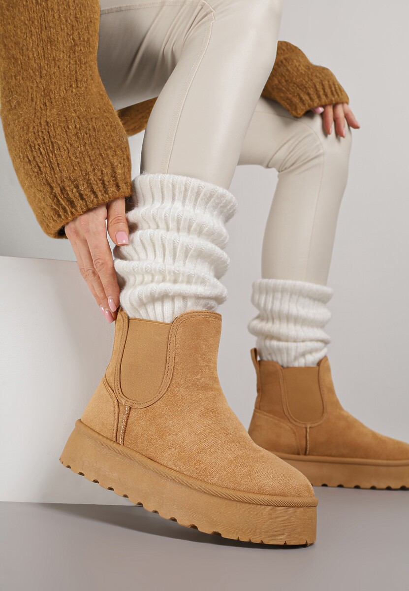 Brązowe Śniegowce na Platformie Typu Sztyblety Ahelina