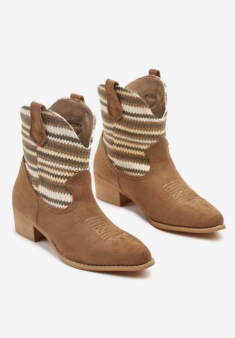 Beżowe Botki Typu Kowbojki na Niskim Obcasie Elearisha