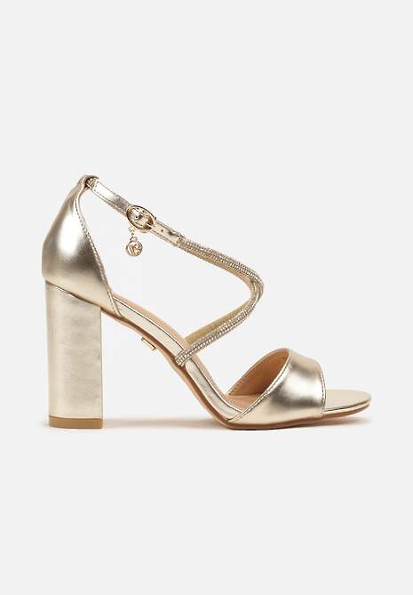 Złote Sandały Vices na Słupku Ozdobione Paskami z Cyrkonii Rovettia
