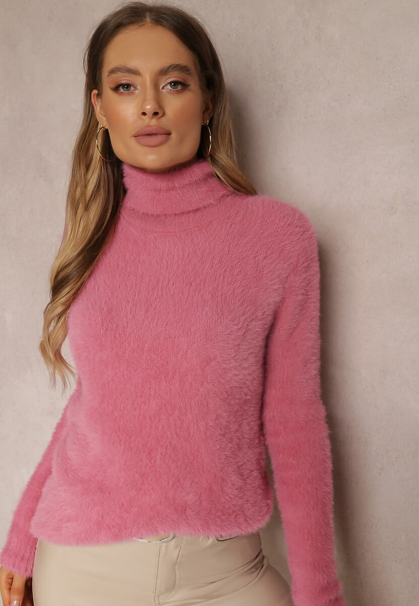 Ciemnoróżowy Golf Wełniany Cheki